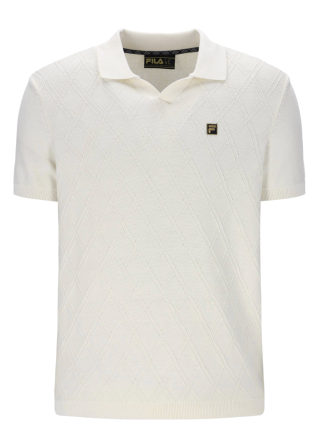 Fila Gold Denny Diamond Knit Open Collar Polo Cocount Milk