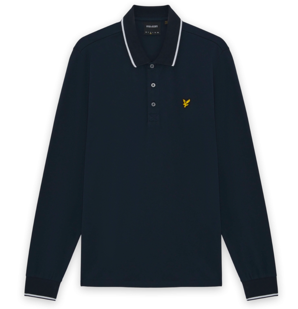 Lyle & Scott Tipped Long Sleeve Polo Shirt Navy/White