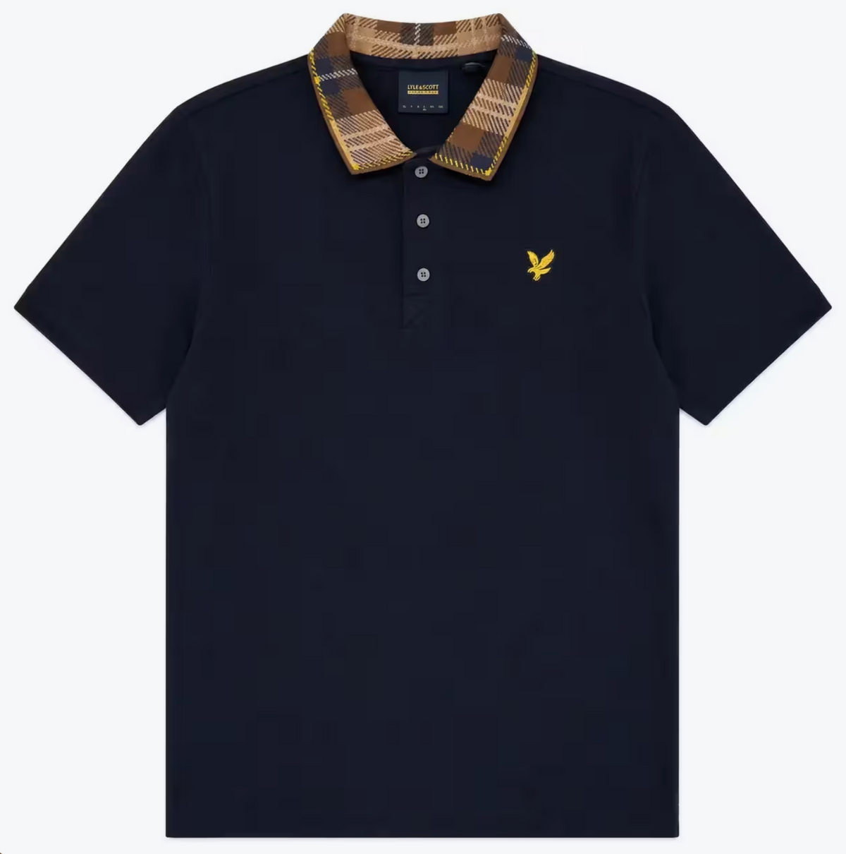 Lyle & Scott Tartan Collar Polo Shirt Navy/Brown