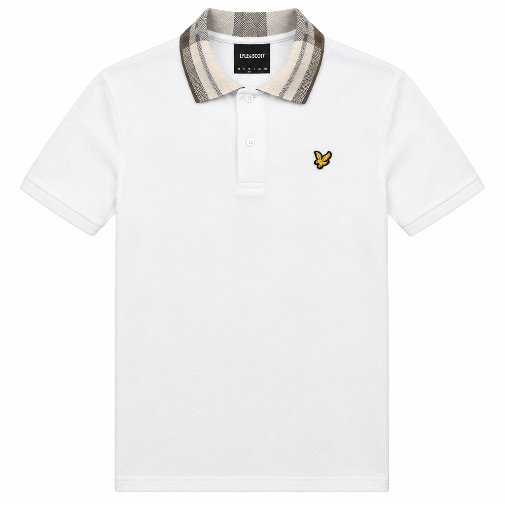 Lyle & Scott Tartan Collar Polo Shirt White/Cove