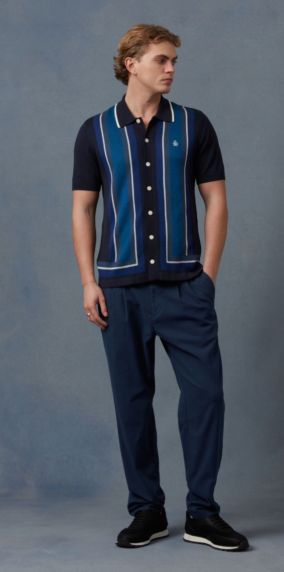 Original Penguin Jacquard Button Through Polo Dark Sapphire