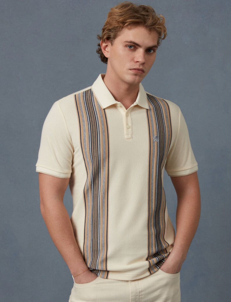 Original Penguin Raised Ottoman Vertical Stripe Polo Shirt Birch