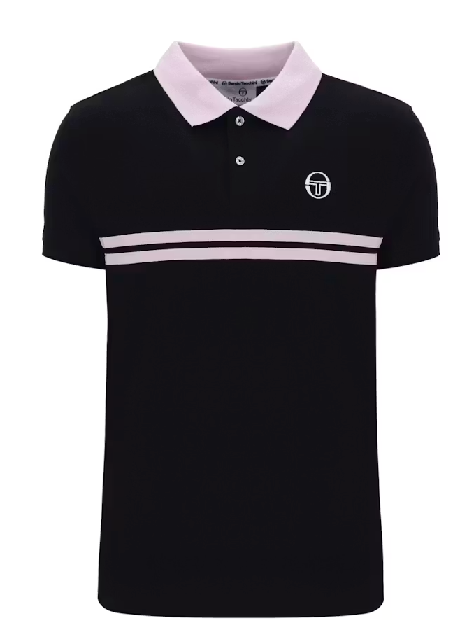 Sergio Tacchini Supermac Polo in Black/Light Lilac/White