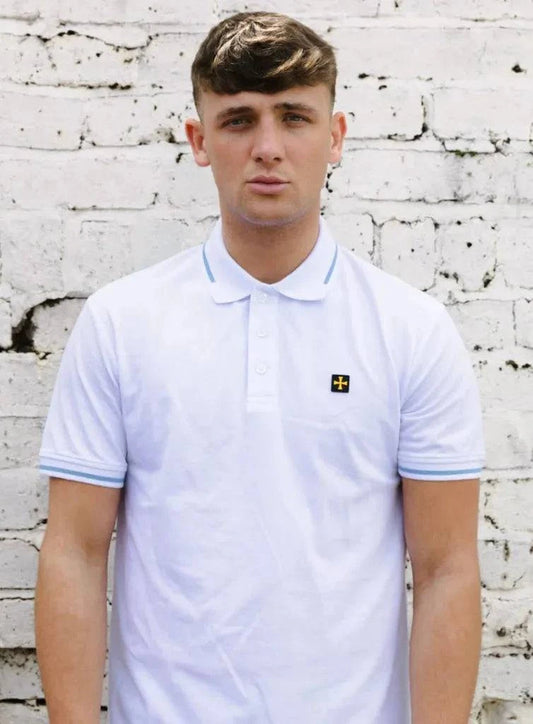 Terrace Cult Premium Pique Polo In White/Sky Blue - RD1 Clothing