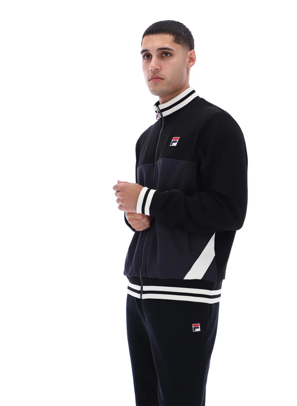 Fila Vintage Tiebreaker Funnel Neck Track Jacket Black/Charcoal/Gardenia