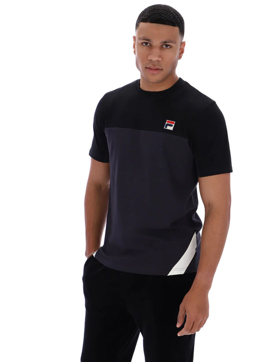 Fila Vintage Tiebreaker Colour Block T-Shirt Black/Charcoal/Gardenia