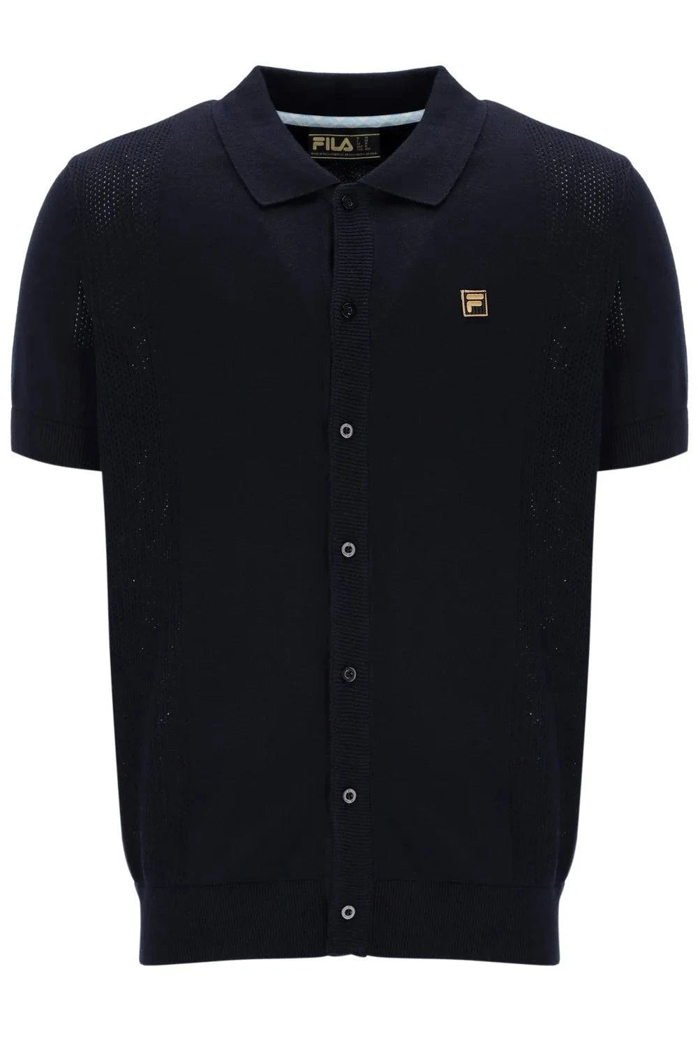 Fila Gold Walter Open Knit Pointelle Panel Polo Black - RD1 Clothing