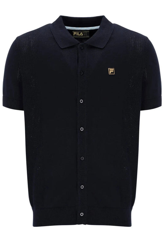 Fila Gold Walter Open Knit Pointelle Panel Polo Black - RD1 Clothing