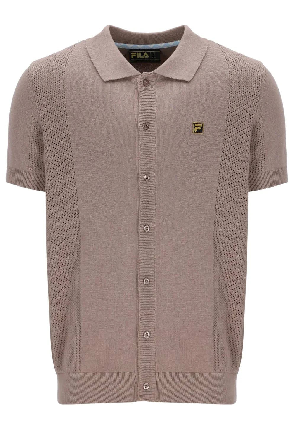 Fila Gold Walter Open Knit Pointelle Panel Polo Brown - RD1 Clothing