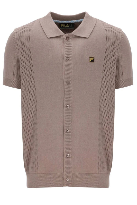 Fila Gold Walter Open Knit Pointelle Panel Polo Brown - RD1 Clothing