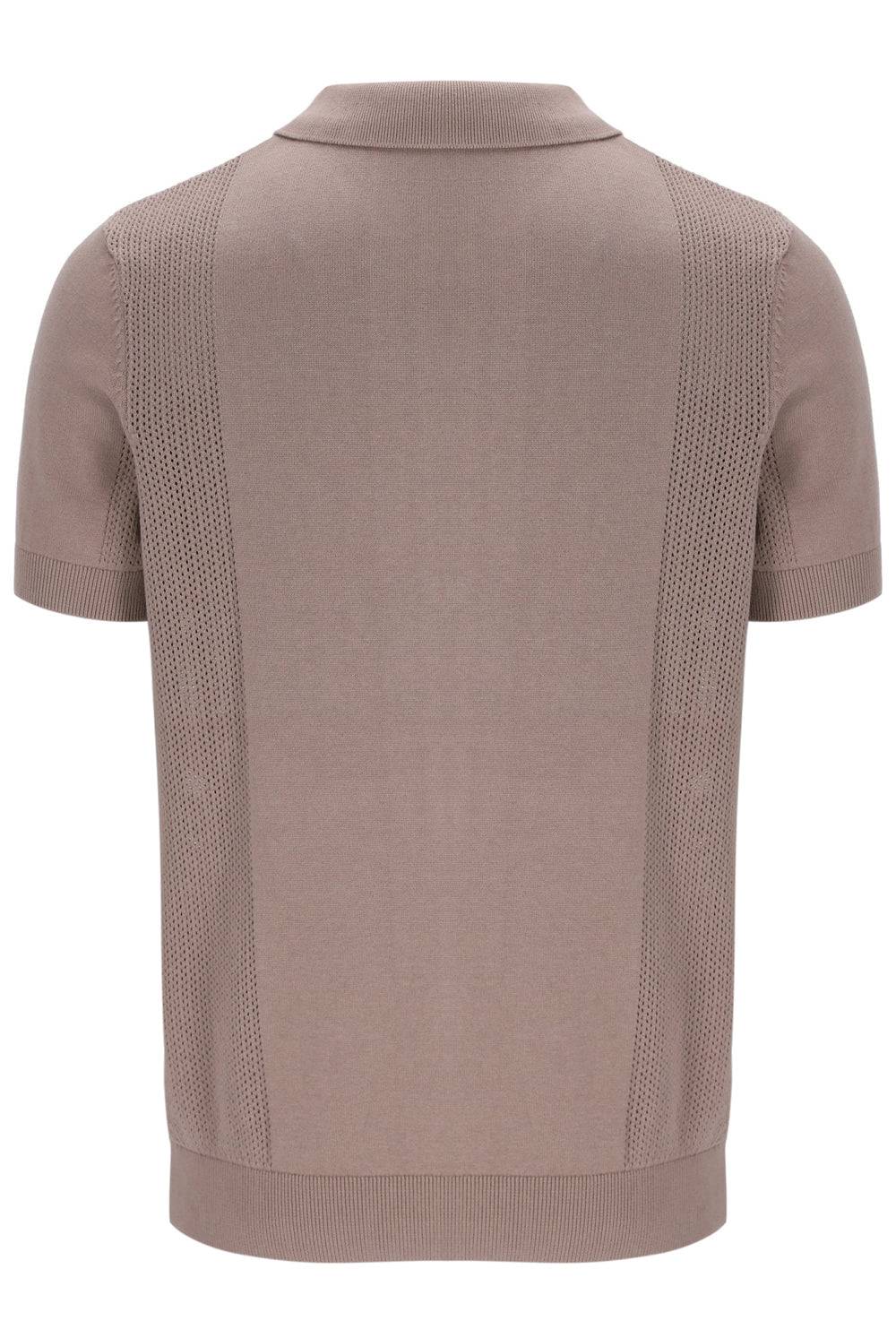 Fila Gold Walter Open Knit Pointelle Panel Polo Brown - RD1 Clothing