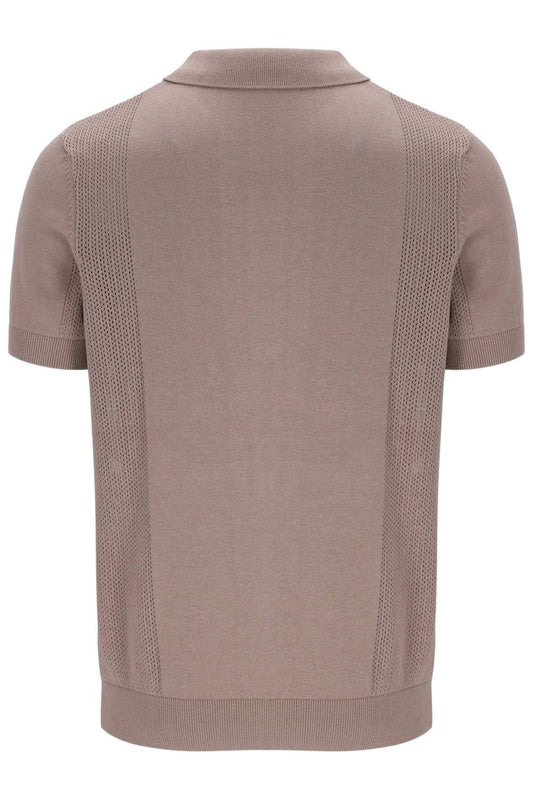 Fila Gold Walter Open Knit Pointelle Panel Polo Brown - RD1 Clothing
