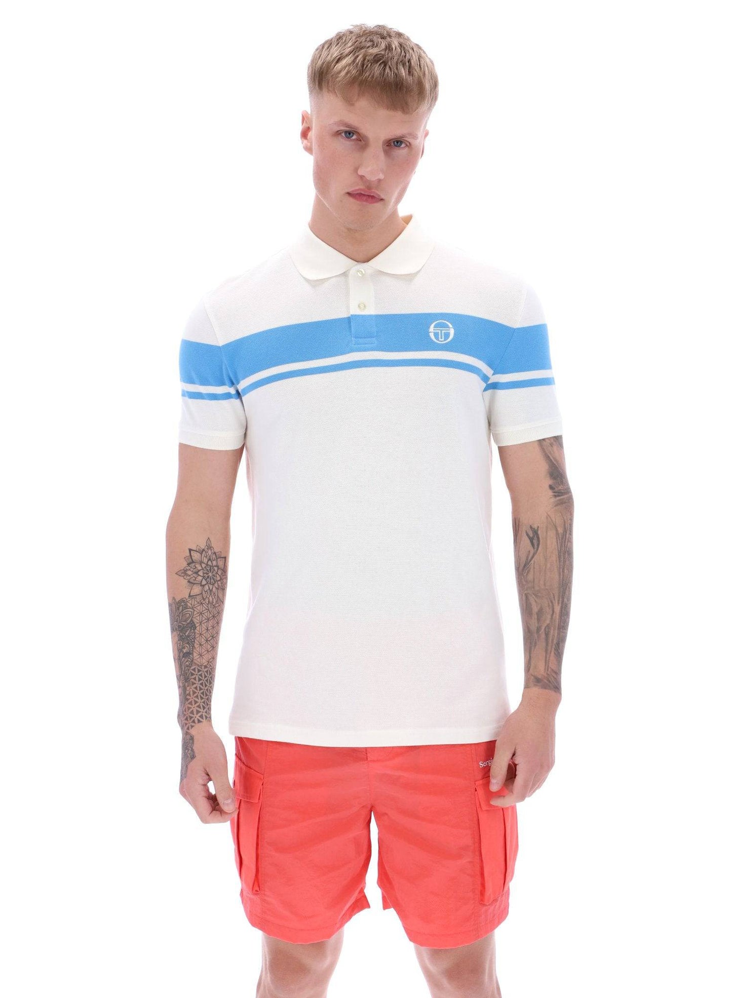 Sergio Tacchini Young Line Polo Shirt White/Azure Blue - RD1 Clothing