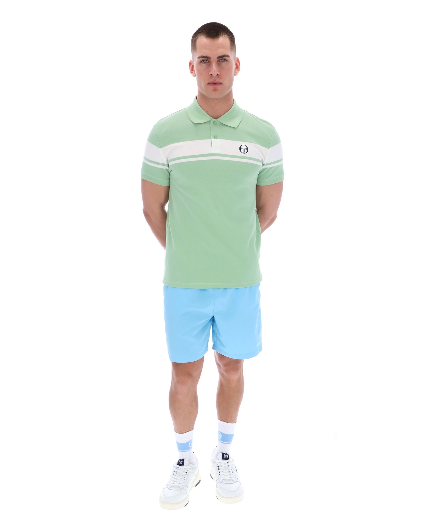 Sergio Tacchini Young Line polo shirt in quiet green and white with a classic collar and logo detail.
