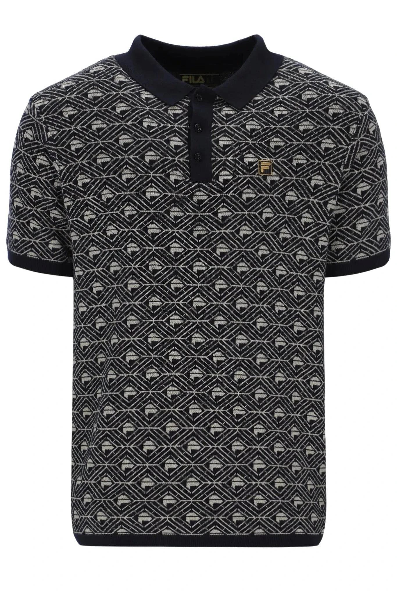 Fila Zano Geo Pattern Polo In Black/Abby Stone - RD1 Clothing