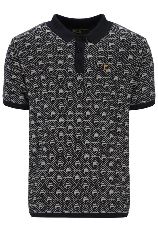 Fila Zano Geo Pattern Polo In Black/Abby Stone - RD1 Clothing