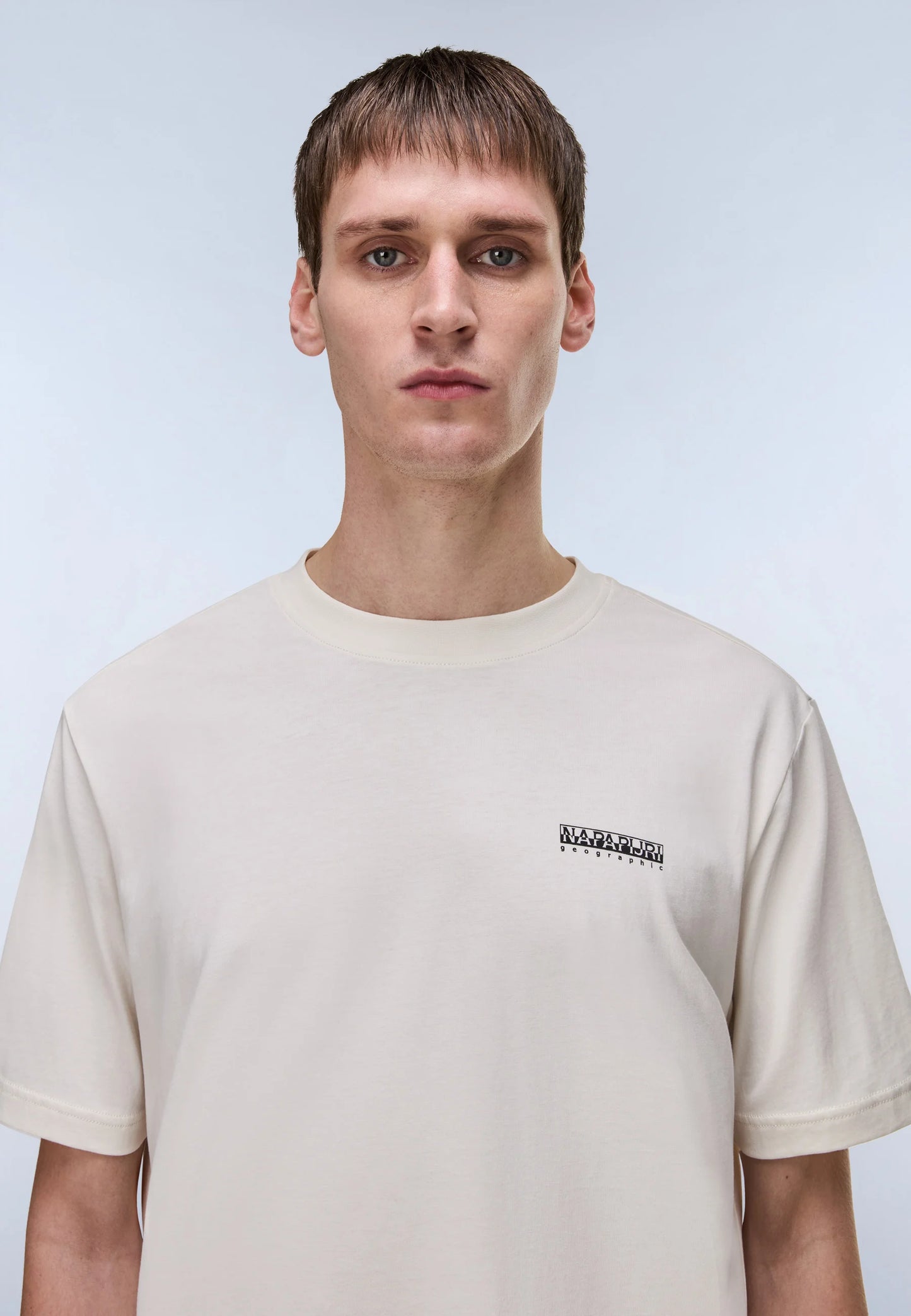 White Napapijri S-Flint T-Shirt with crew neckline and minimalist design, displayed on a plain background.