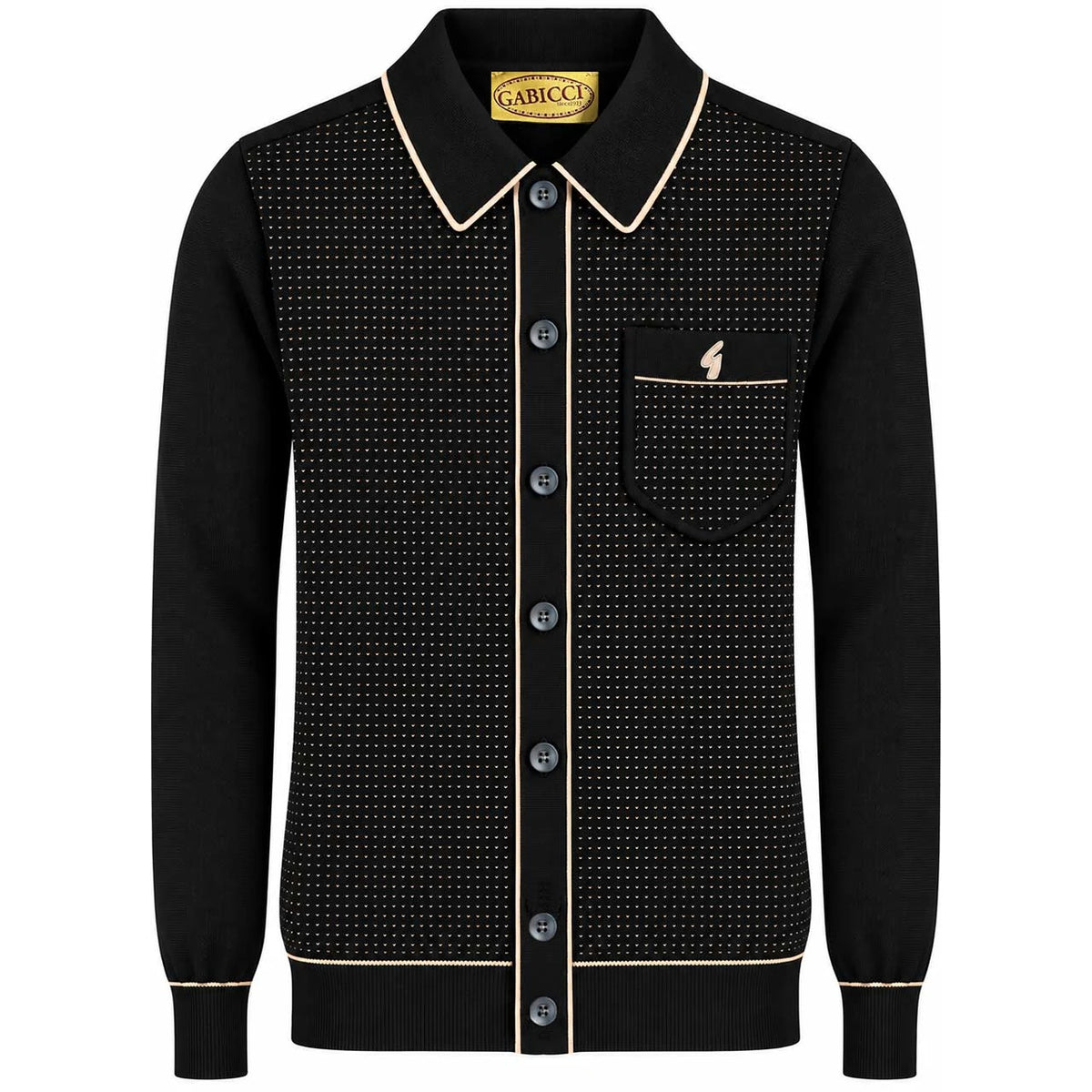Gabicci Vintage Archive Di Lello Long Sleeve Knitted Polo Shirt in Black
