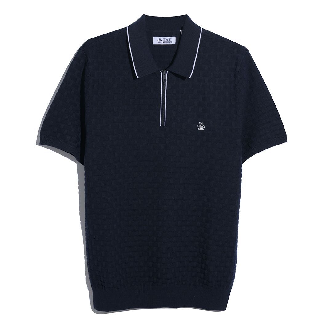Original Penguin Links Stitch Quarter Zip Dark Sapphire