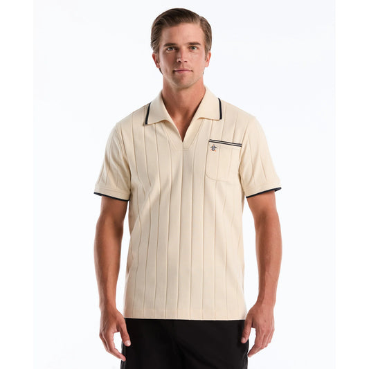 Original Penguin ribbed polo shirt with open collar in Birch color, featuring a classic fit and textured fabric design.