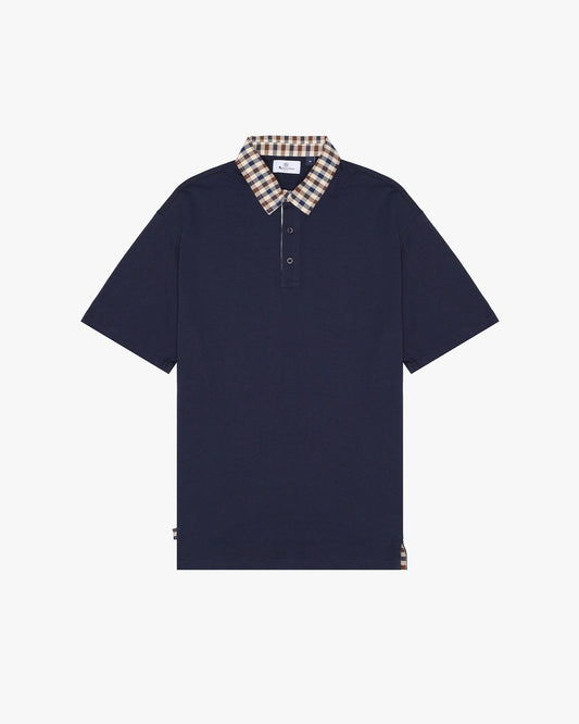 Aquascutum Club Check Collar Polo Navy - RD1 Clothing