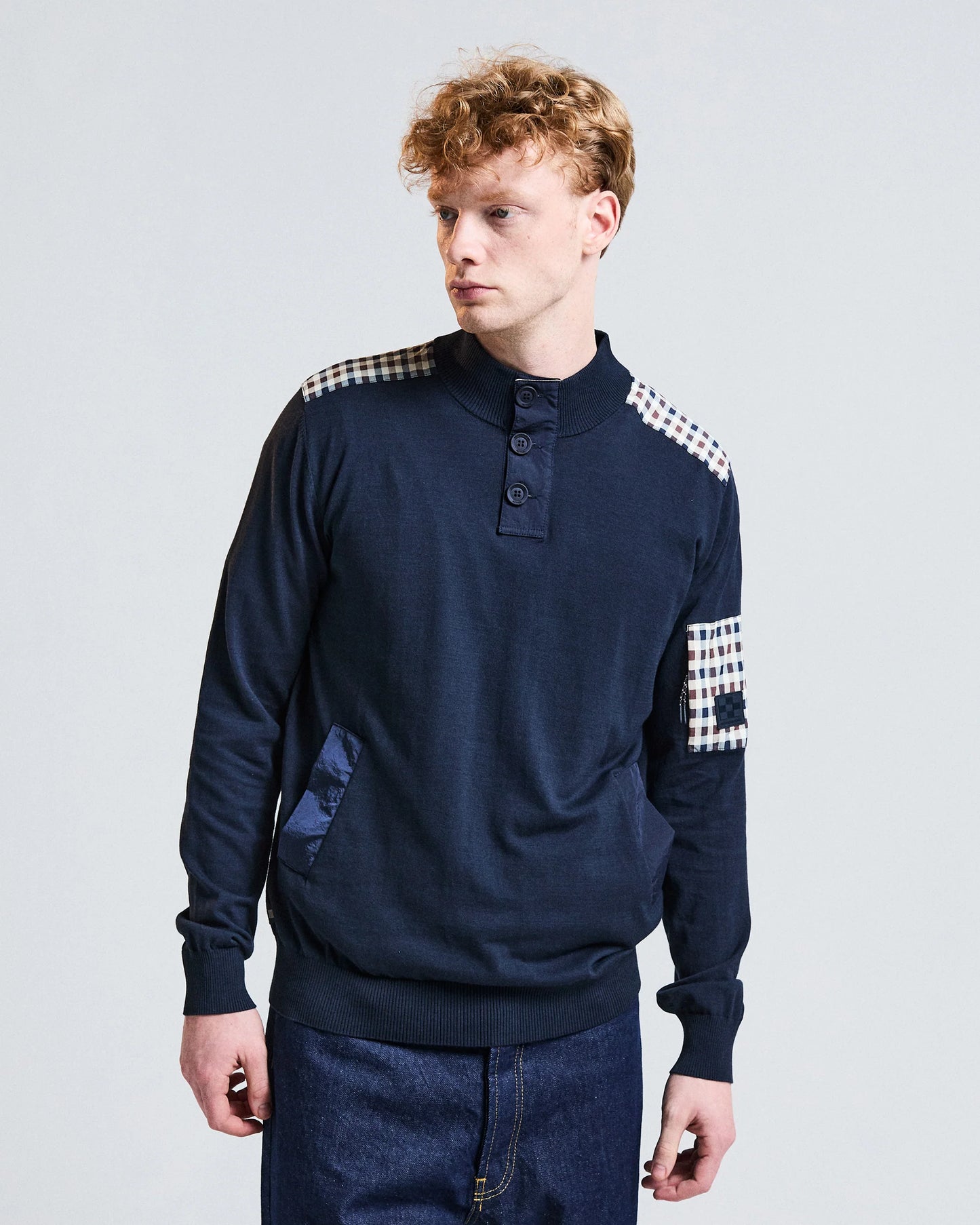 Aquascutum Cotton Lamina Mock Neck Navy - RD1 Clothing