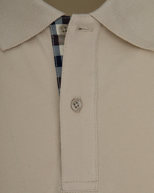 Aquascutum Club Check Stretch Piquet Sleeves Polo Beige - RD1 Clothing