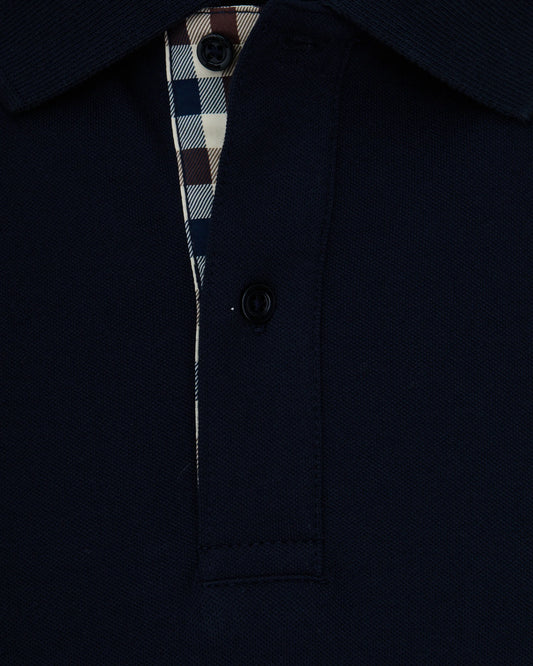 Aquascutum Club Check Stretch Piquet Sleeves Polo Navy - RD1 Clothing