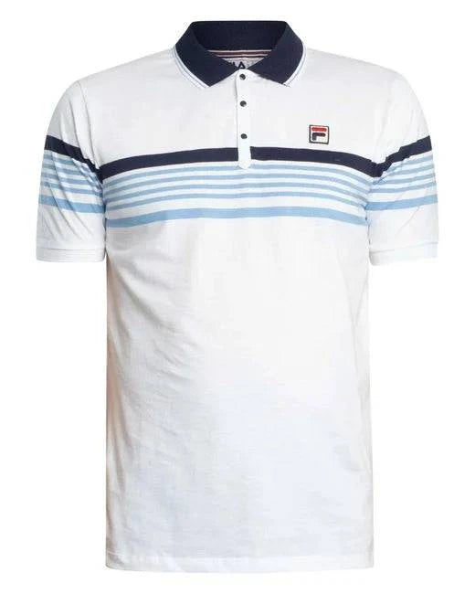 Fila Francis Yarn Dye Stripe Polo Shirt White/Navy/Vista Blue - RD1 Clothing