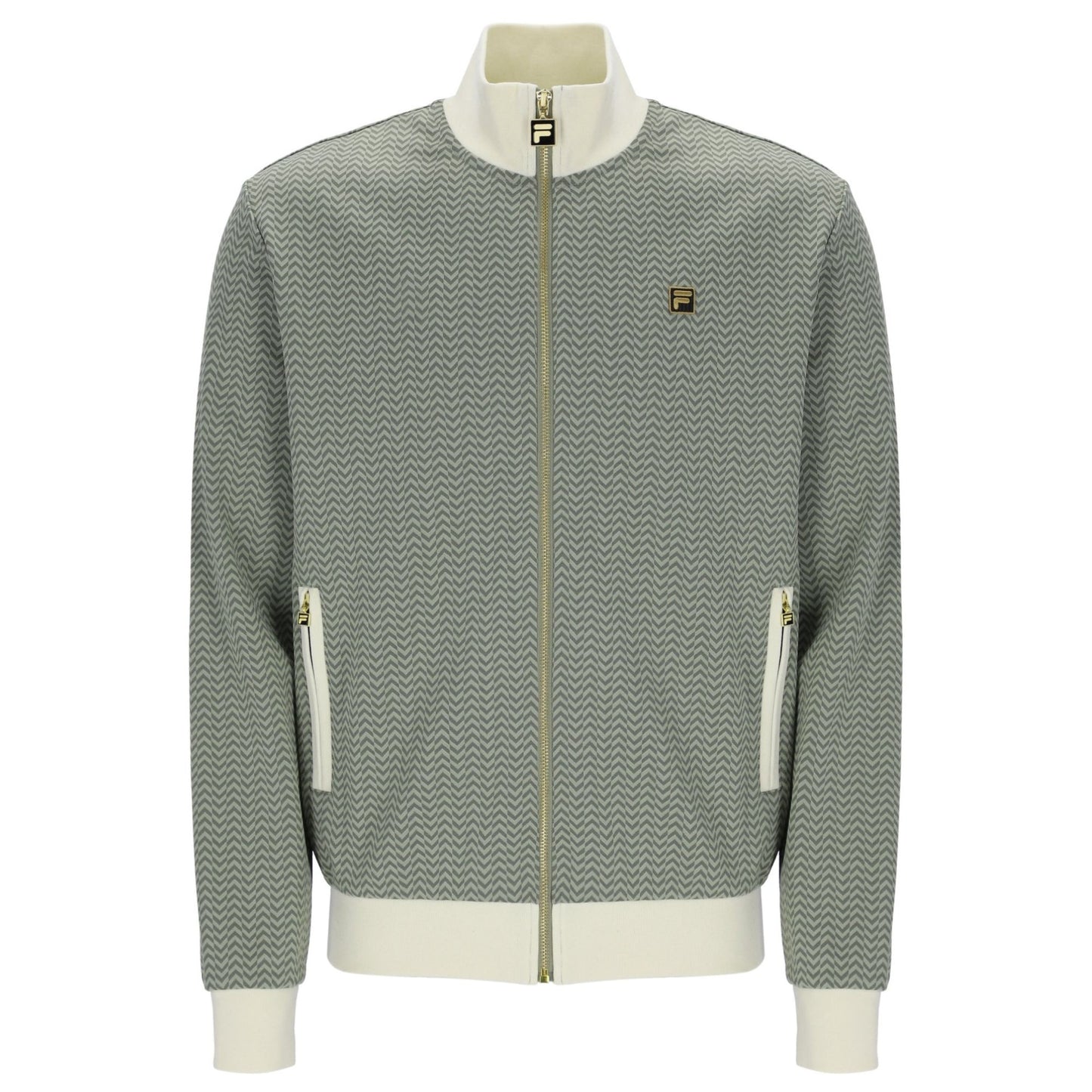 Fila Gold Mathers track top in sea foam and coconut milk with a classic athletic design, shown on a hanger.