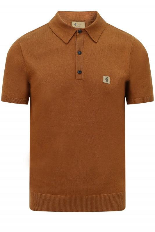 Gabicci Vintage Jackson Short Sleeve Plain Knitted Polo Walnut