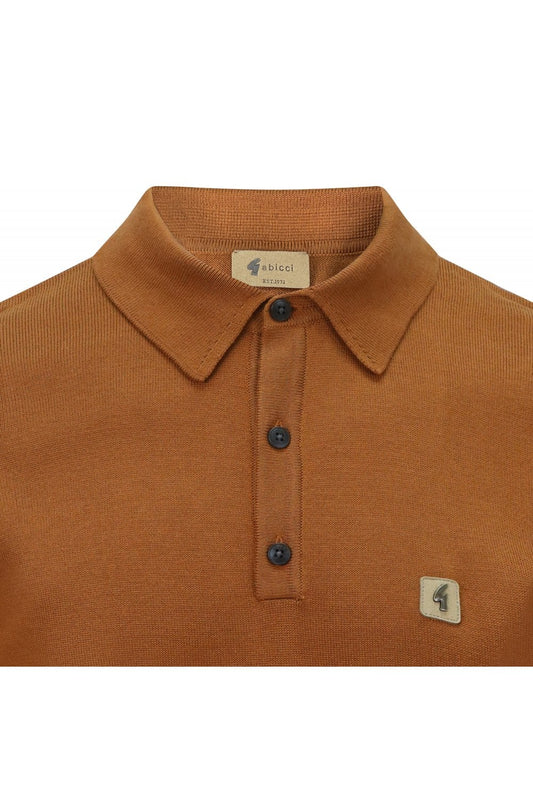 Gabicci Vintage Jackson Short Sleeve Plain Knitted Polo Walnut