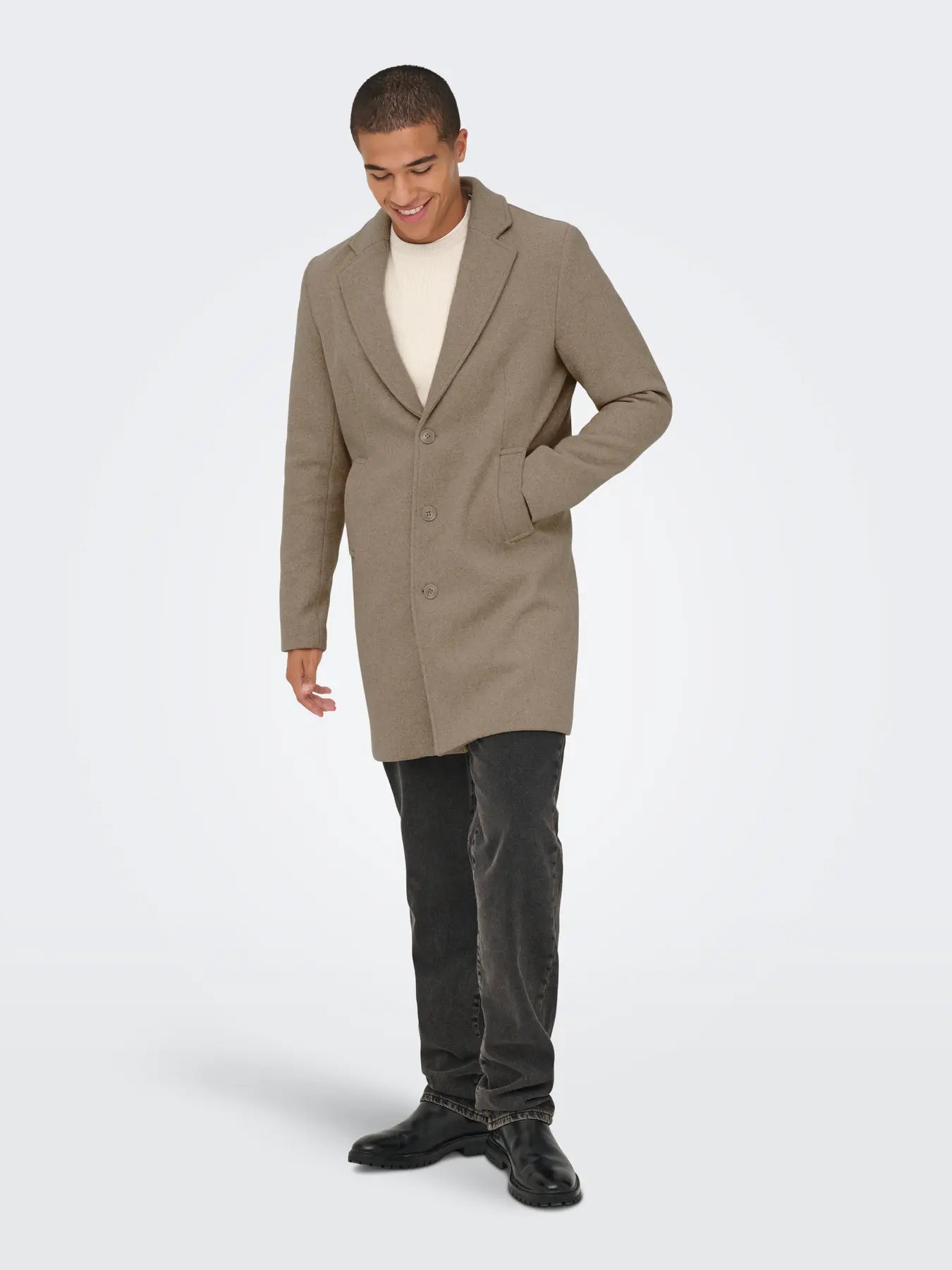 Only & Sons Onsmatthew Wool Coat Timber Wolf Melange