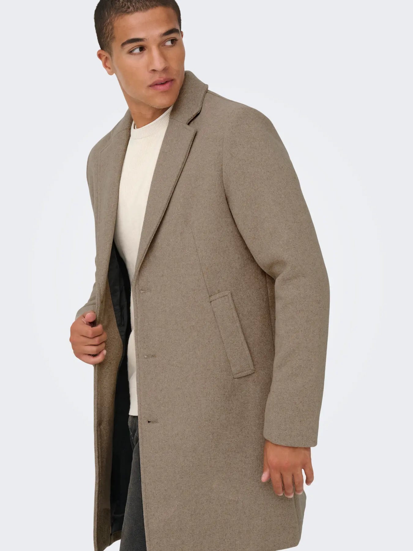 Only & Sons Onsmatthew Wool Coat Timber Wolf Melange