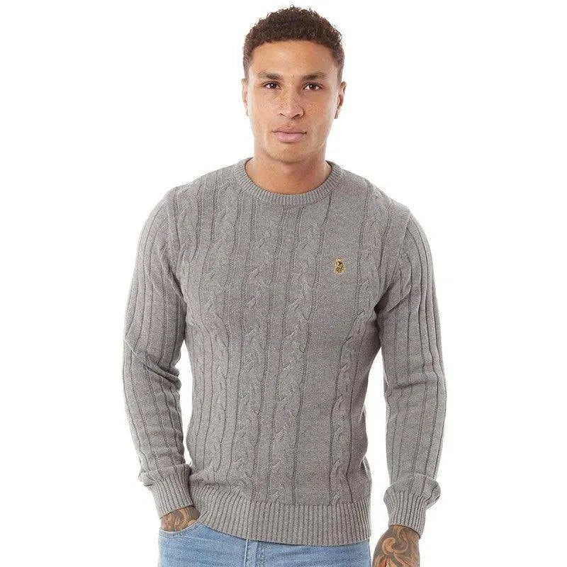 Luke Aspen Cable Knit Jumper In Mid Mrl Grey - RD1 Clothing