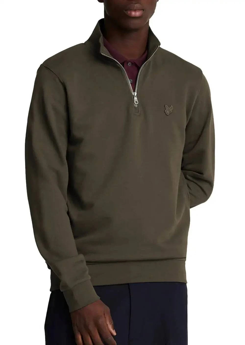 Lyle & Scott Tonal Eagle Quarter Zip Sweat In Form Green - RD1 Clothing