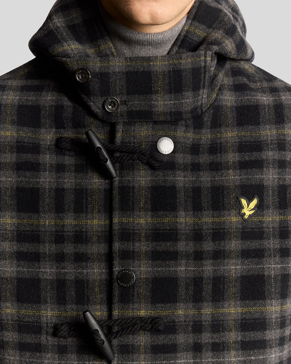 Lyle & Scott Tartan Duffle Coat Jet Black