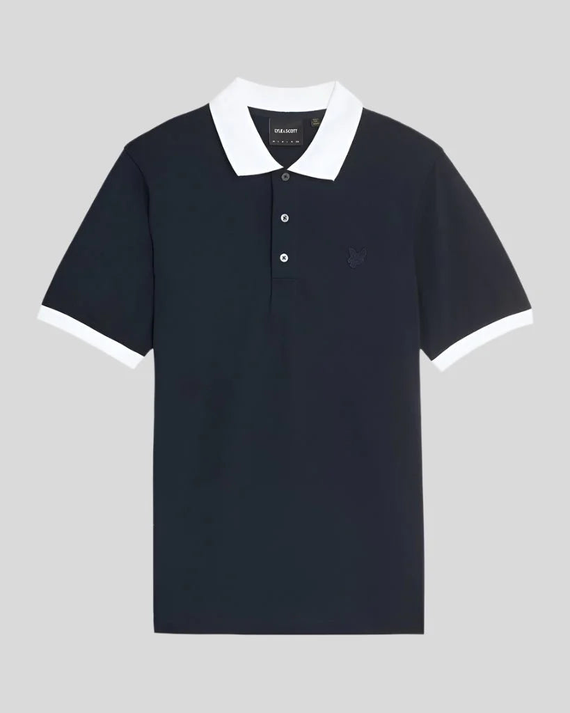Lyle & Scott Superfine Cotton Contrast Polo Shirt Navy/White