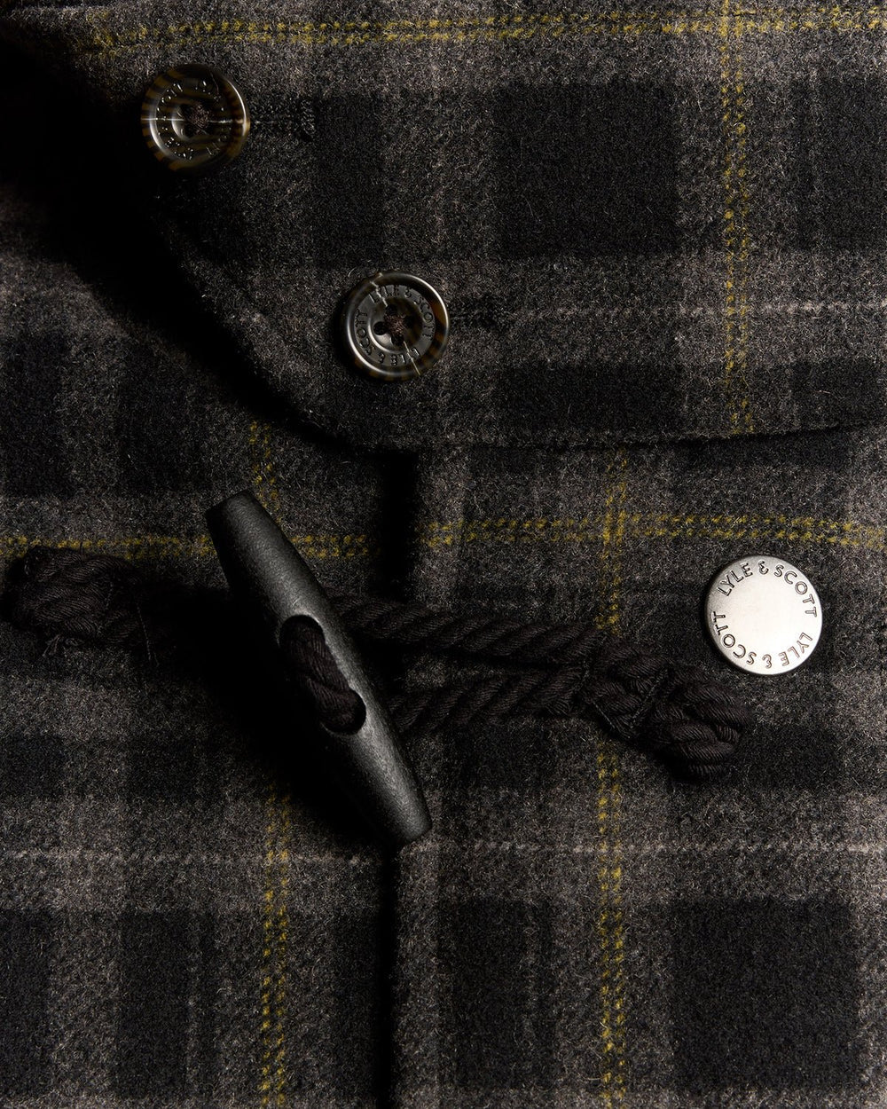 Lyle & Scott Tartan Duffle Coat Jet Black