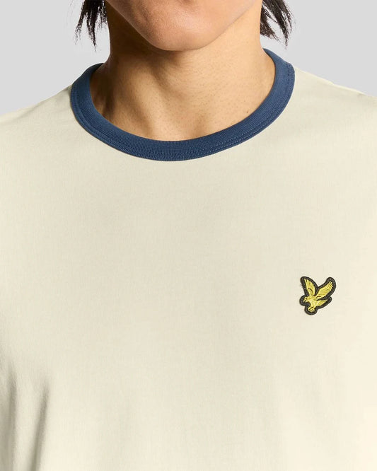 Lyle & Scott Ringer Cotton Crew Neck T-Shirt Drop Cloth/Sargasso Sea - RD1 Clothing