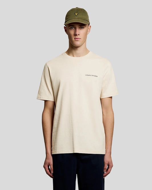 Men's Lyle & Scott cotton crew neck T-shirt with script logo in ice cream marl, featuring a casual fit and soft fabric.