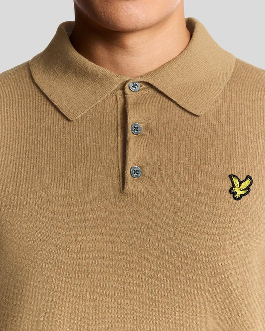 Lyle & Scott Merino Longsleeve Knitted Polo Tigers Eye - RD1 Clothing