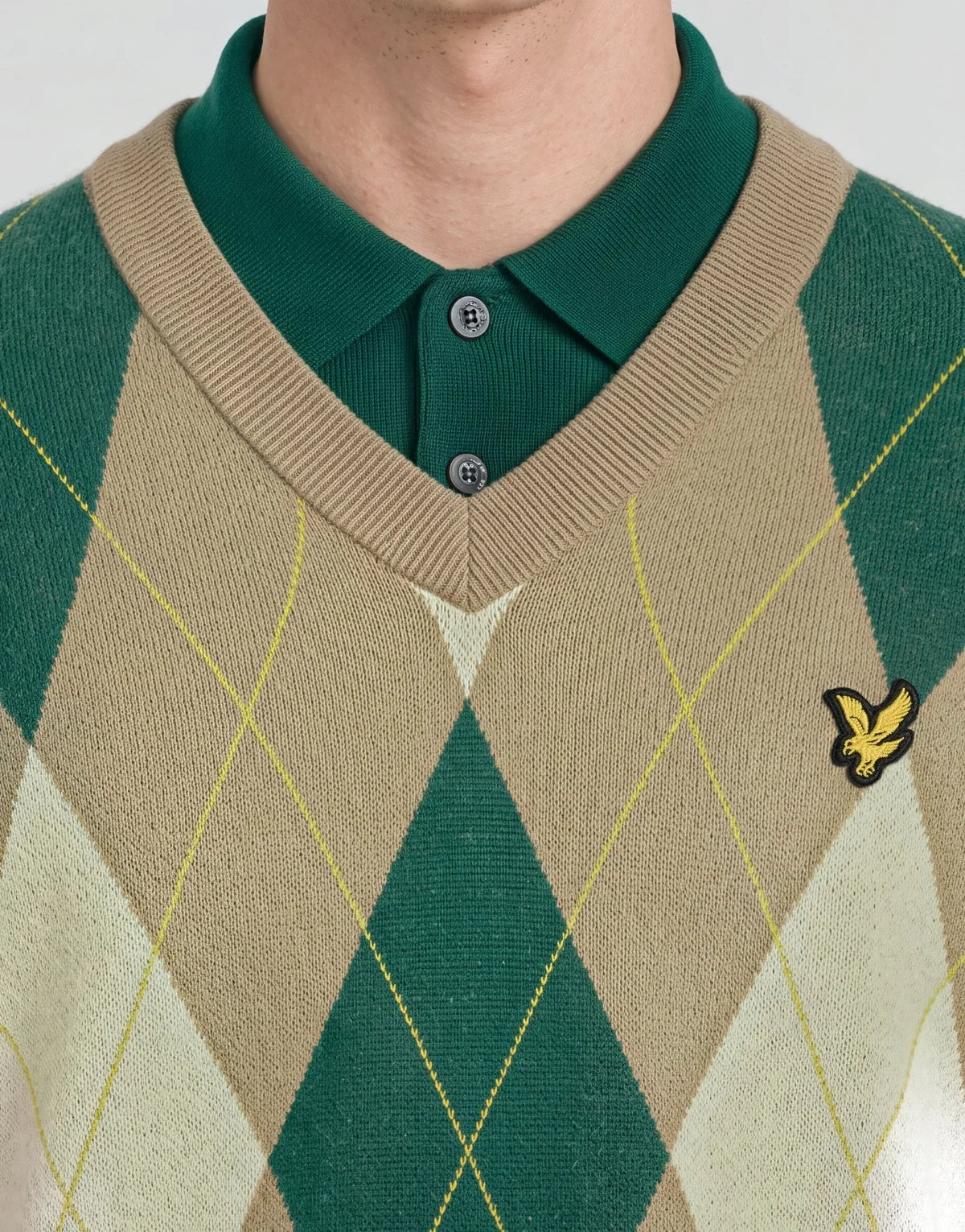 Lyle & Scott Argyle Knitted V-Neck Jumper Camel Taupe