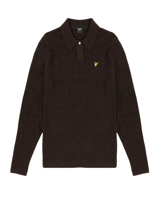 Lyle & Scott Lambswool Blend Rugby Jumper Bottle Brown Marl - RD1 Clothing