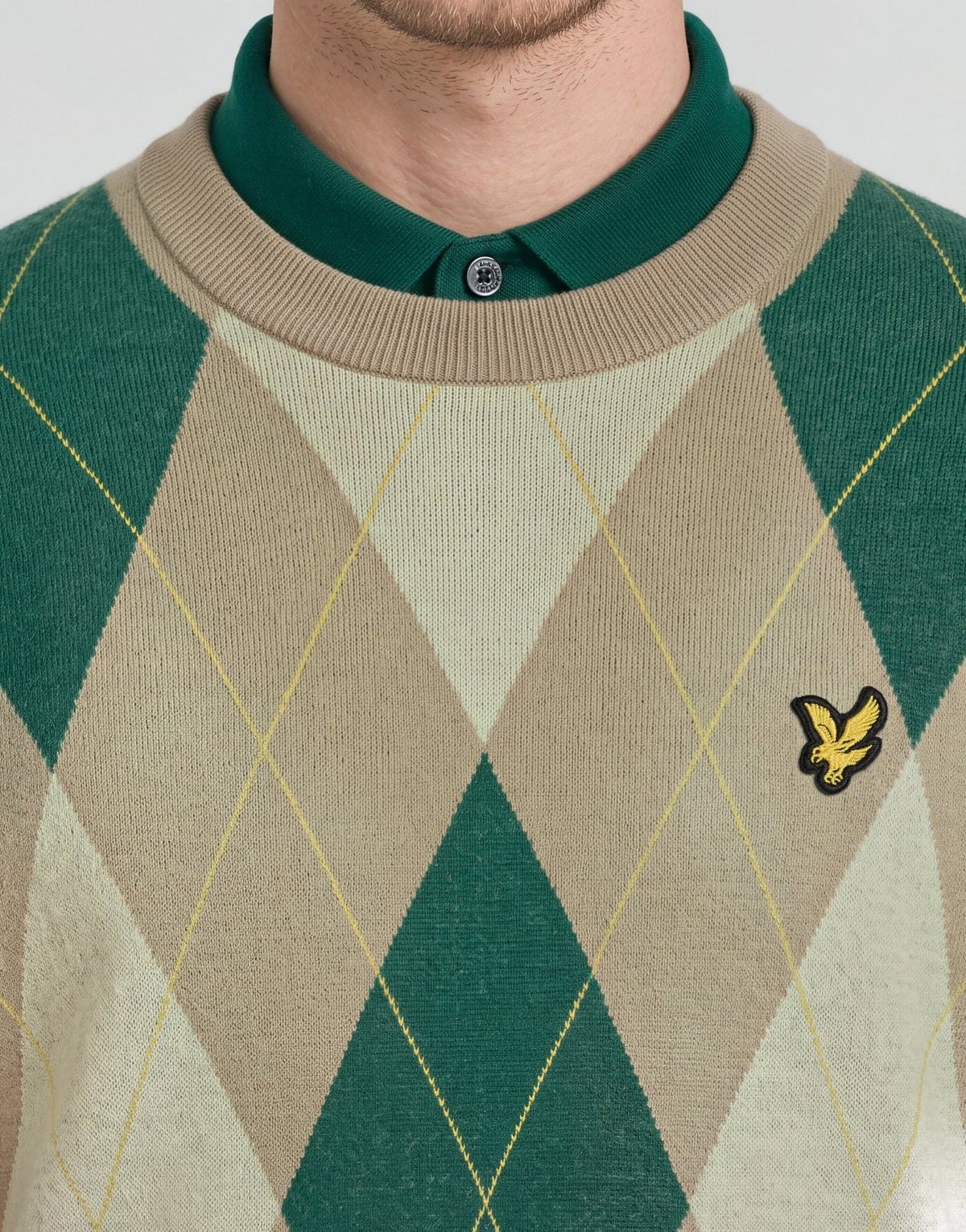 Lyle & Scott Archive Argyle Crew Neck Jumper Desert Taupe