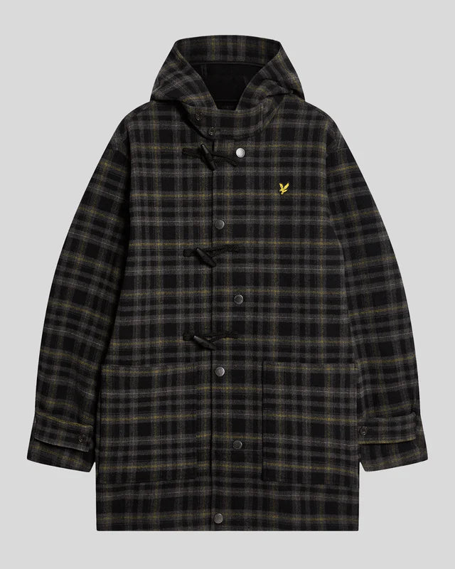 Lyle & Scott Tartan Duffle Coat Jet Black