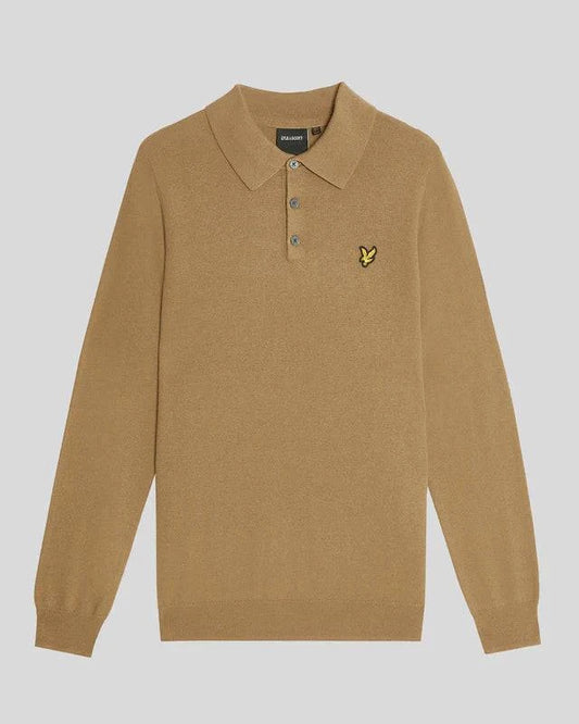 Lyle & Scott Merino Longsleeve Knitted Polo Tigers Eye - RD1 Clothing