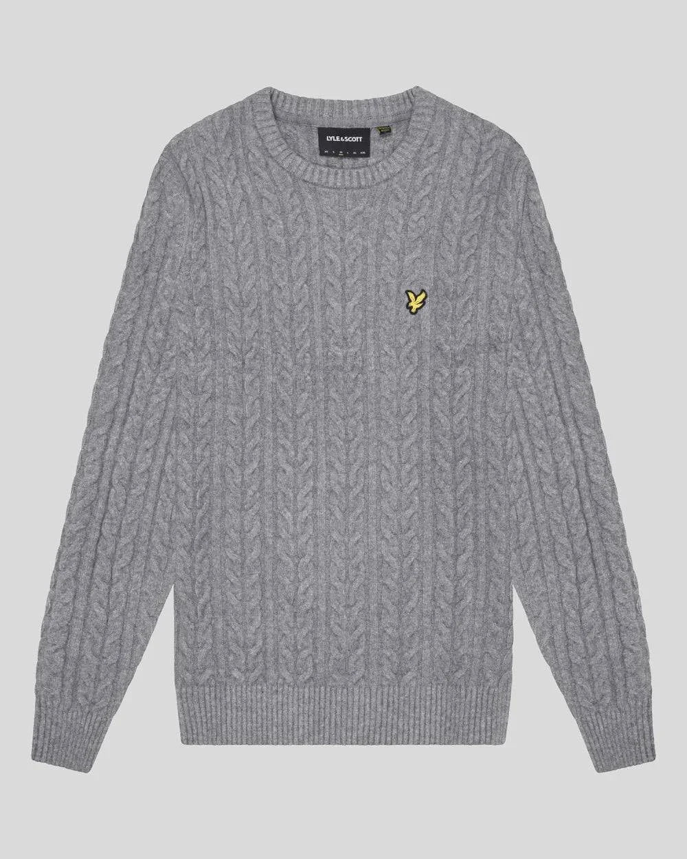 Lyle & Scott Knit Cable Crew Neck Jumper In Mid Grey - RD1 Clothing
