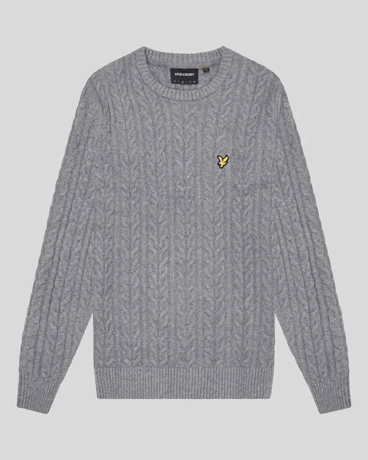 Lyle & Scott Knit Cable Crew Neck Jumper In Mid Grey - RD1 Clothing
