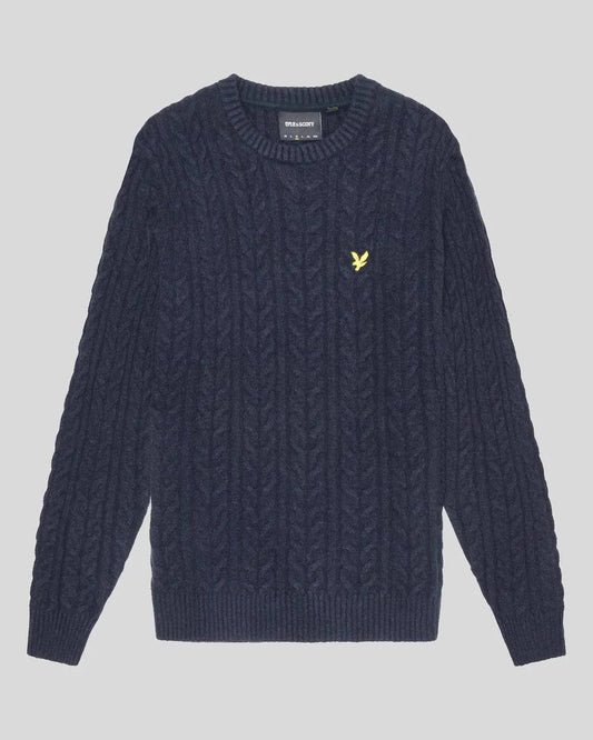 Lyle & Scott Knit Cable Crew Neck Jumper In Dark Navy - RD1 Clothing